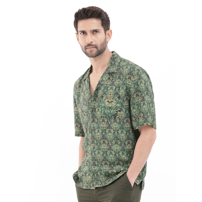 Rare Rabbit Men Green Printed Casual Shirt (S)