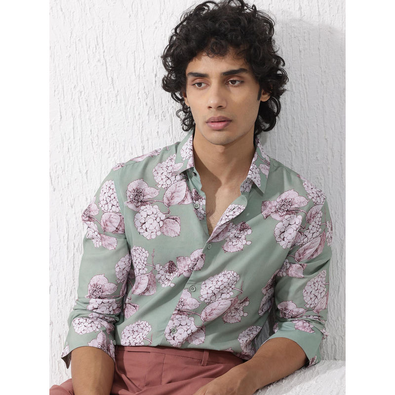 Rare Rabbit Men Green Floral Casual Shirt (S)