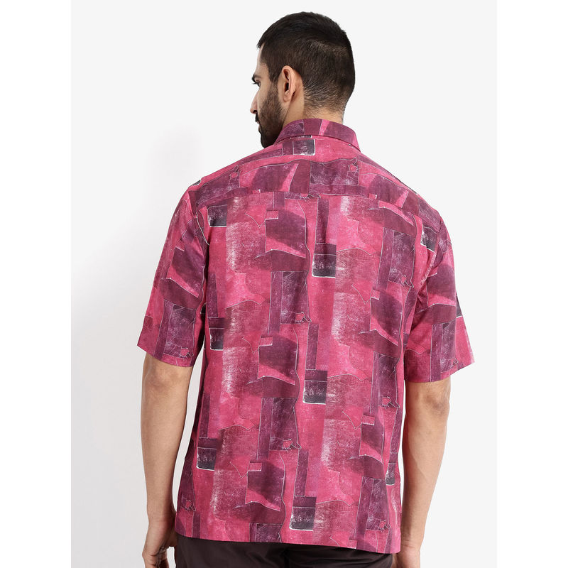 Rare Rabbit Men Magenta Abstract Casual Shirt (M)