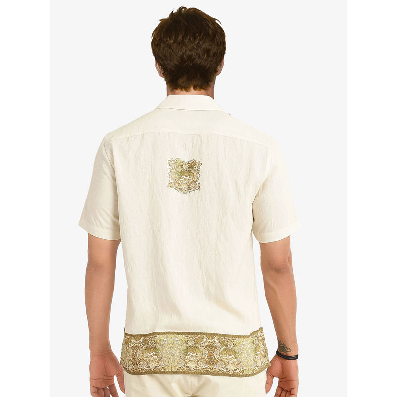 Rare Rabbit Men Off White Printed Casual Shirt (XL)