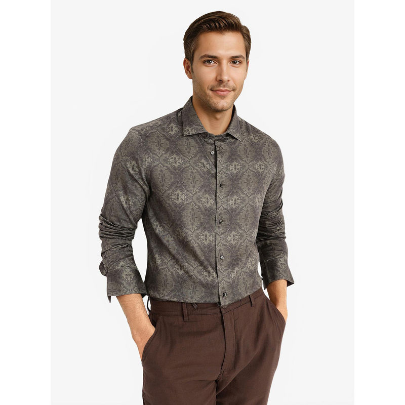 Rare Rabbit Men Grey Printed Casual Shirt (S)