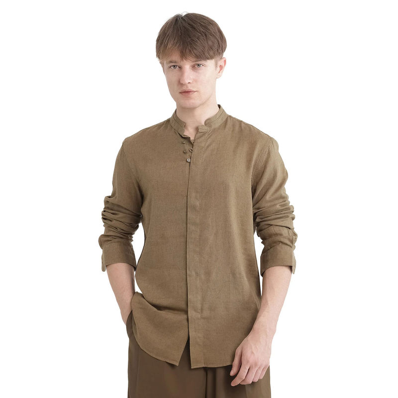 Rare Rabbit Men Khaki Solid Casual Shirt (S)