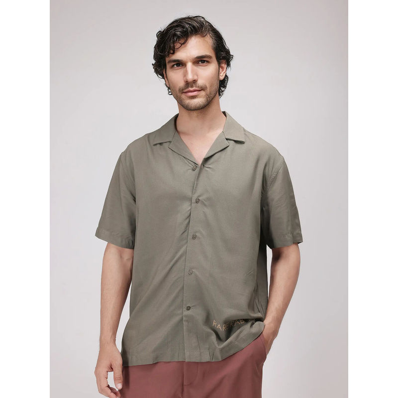 Rare Rabbit Men Olive Printed Casual Shirt (L)