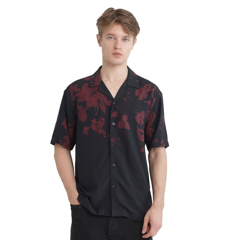 Rare Rabbit Men Black Floral Casual Shirt (3XL)