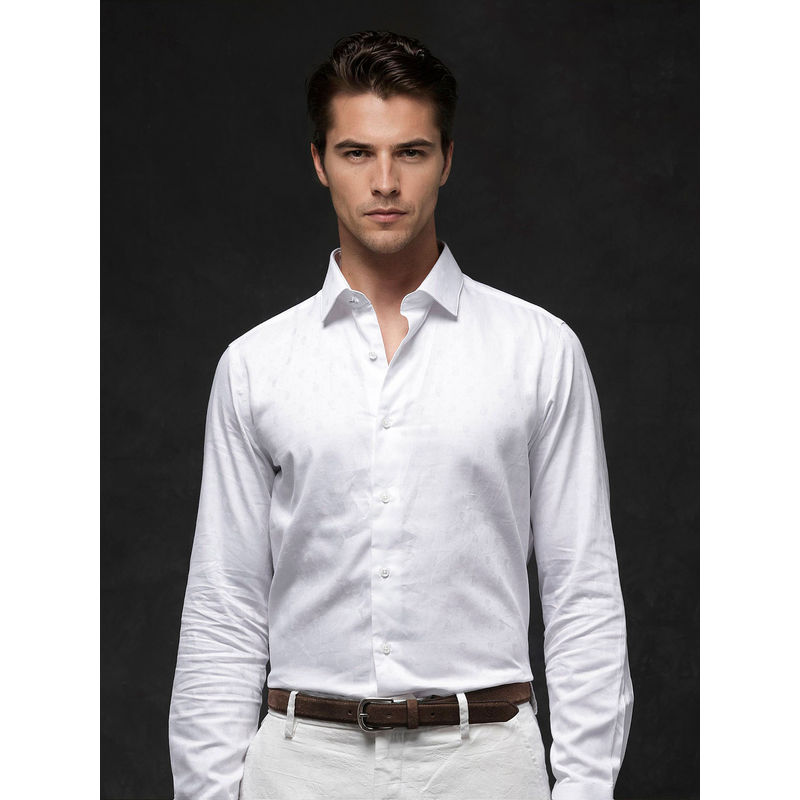 Rare Rabbit Men White Solid Party Shirt (S)