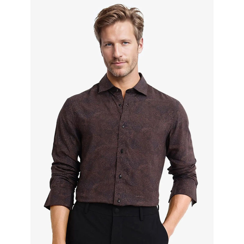 Rare Rabbit Men Maroon Printed Casual Shirt (M)