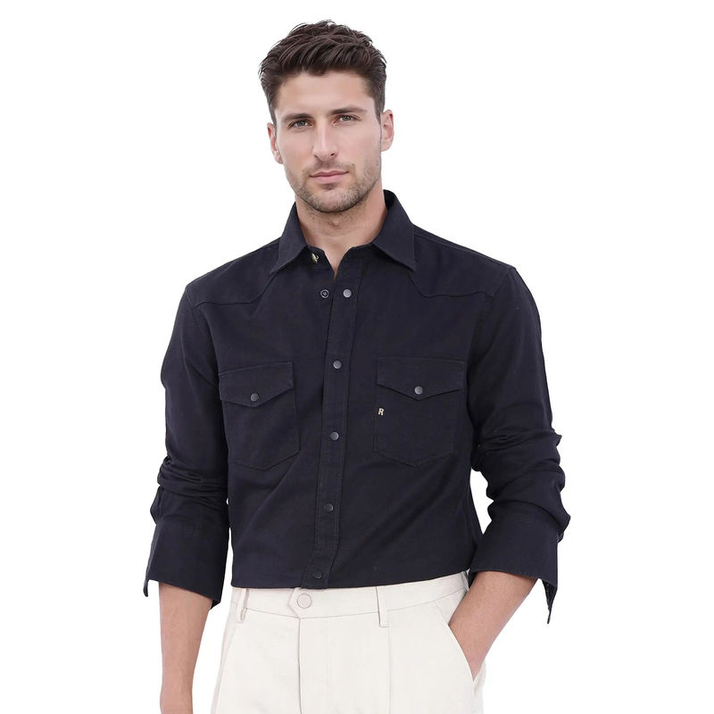 Rare Rabbit Men Black Solid Casual Shirt (L)