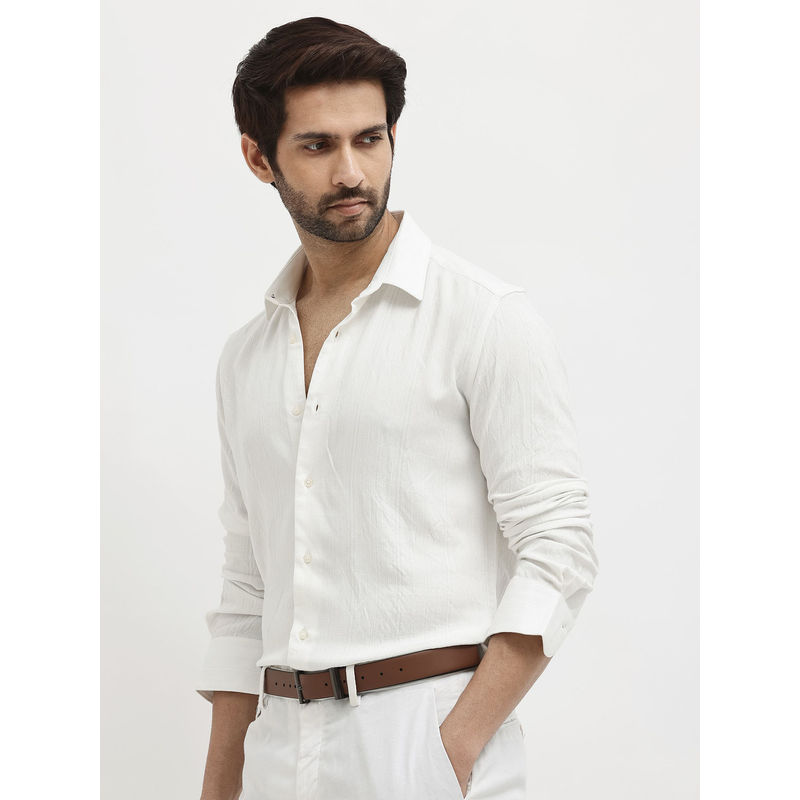 Rare Rabbit Men White Solid Casual Shirt (L)