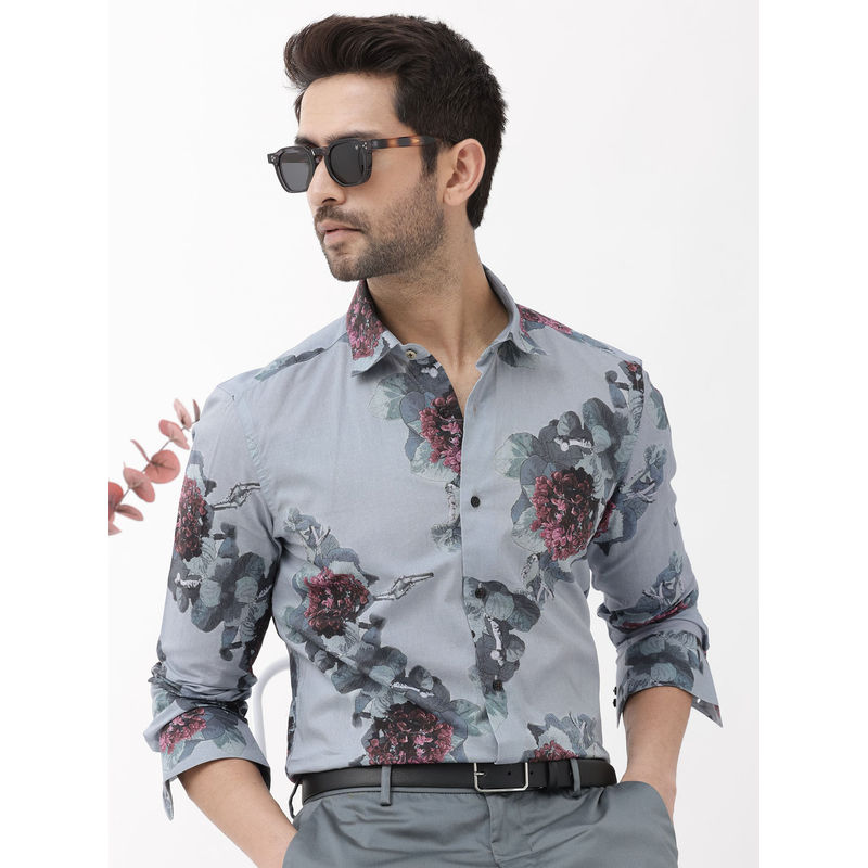 Rare Rabbit Men Grey Floral Casual Shirt (XL)