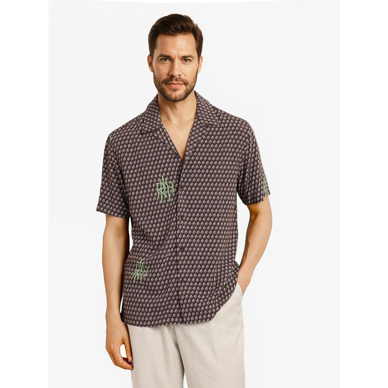 Rare Rabbit Men Brown Printed Casual Shirt (M)