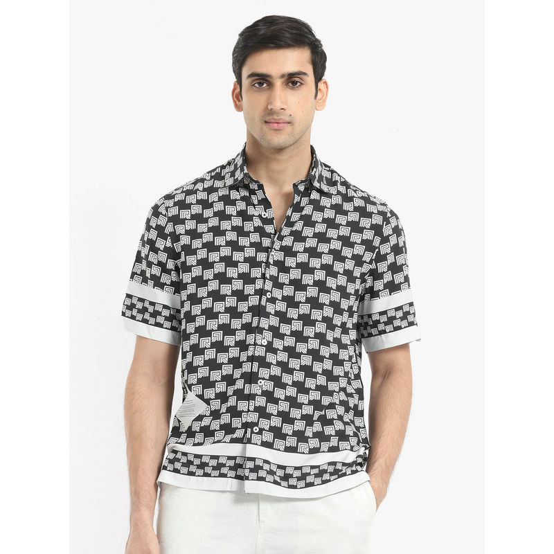 Rare Rabbit Men Black Printed Casual Shirt (L)