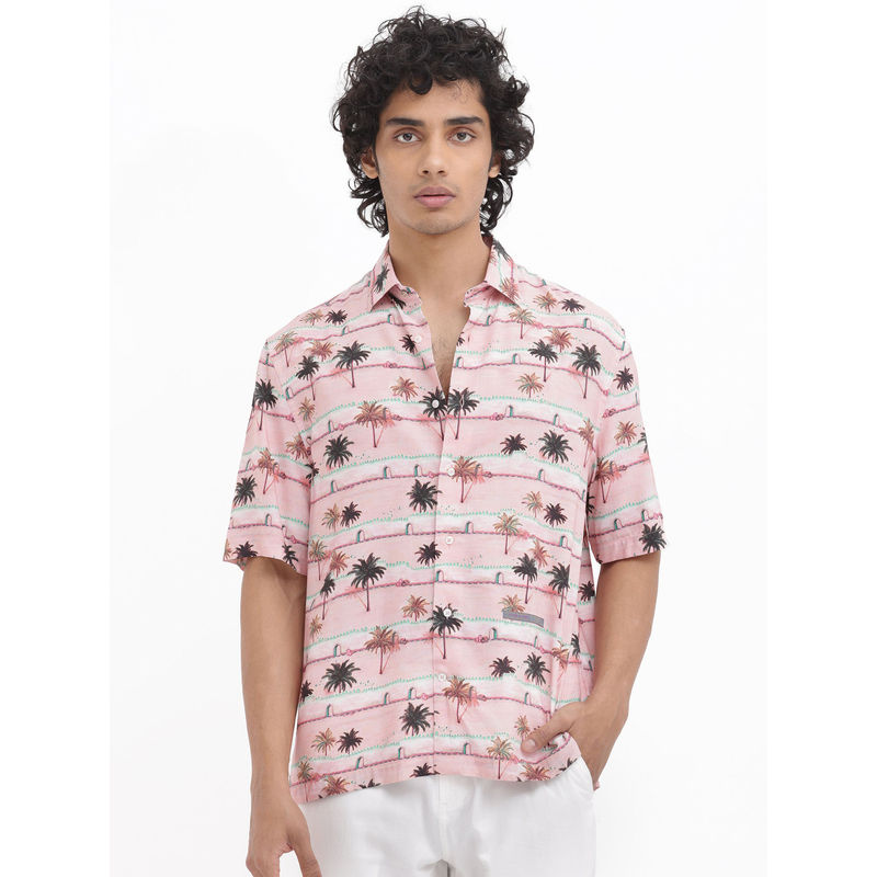 Rare Rabbit Men Pink Printed Casual Shirt (S)