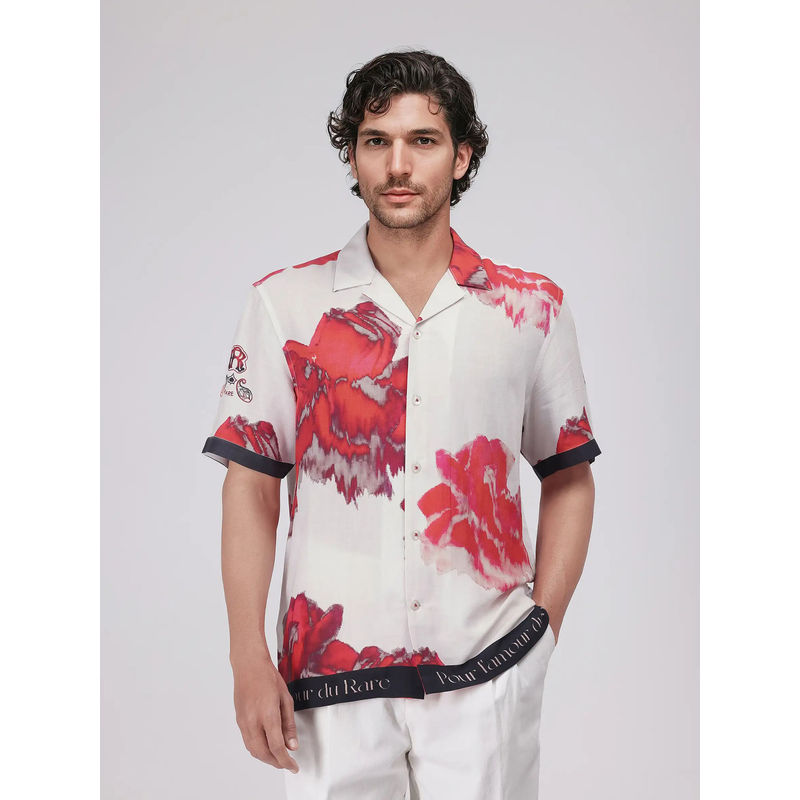 Rare Rabbit Men White Floral Casual Shirt (S)