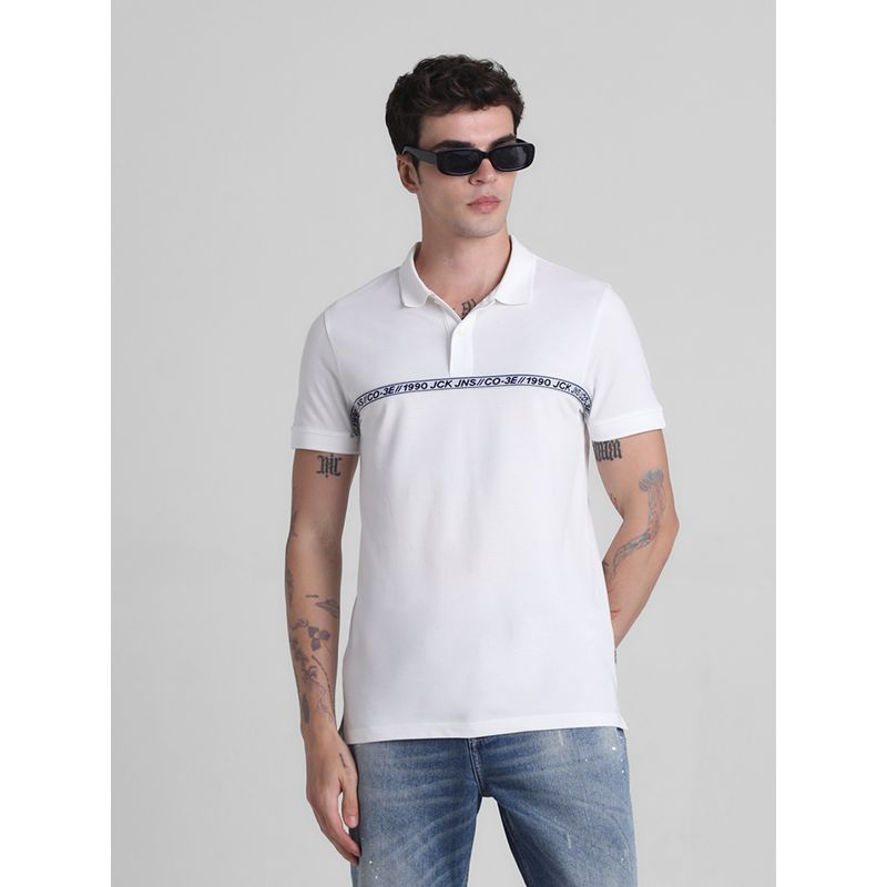 Jack & Jones White Slim Fit Polo Tshirt (M)