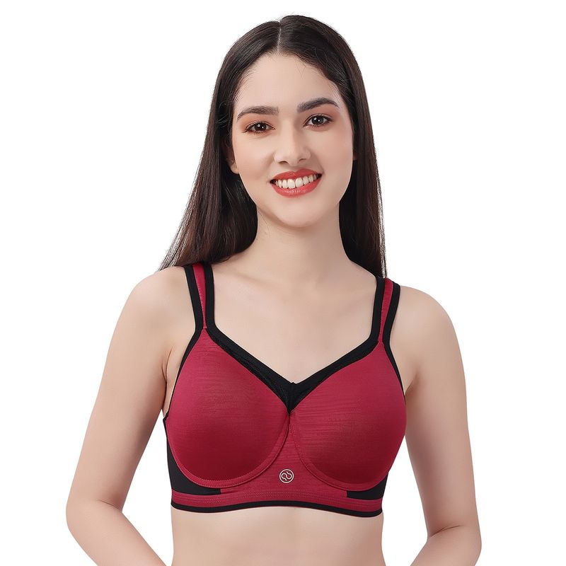 SOIE Full Coverage High Impact Padded Non Wired Sports Bra-Crimson (34B)