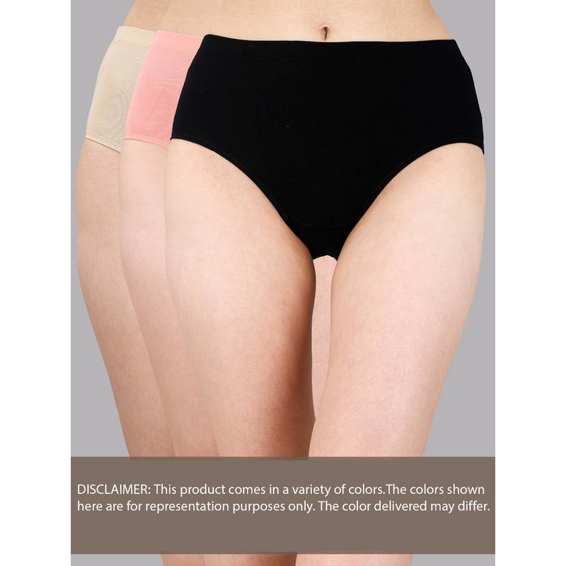 SOIE Women High Waist Full Coverage Solid Cotton Briefs (Pack of 3) (S)