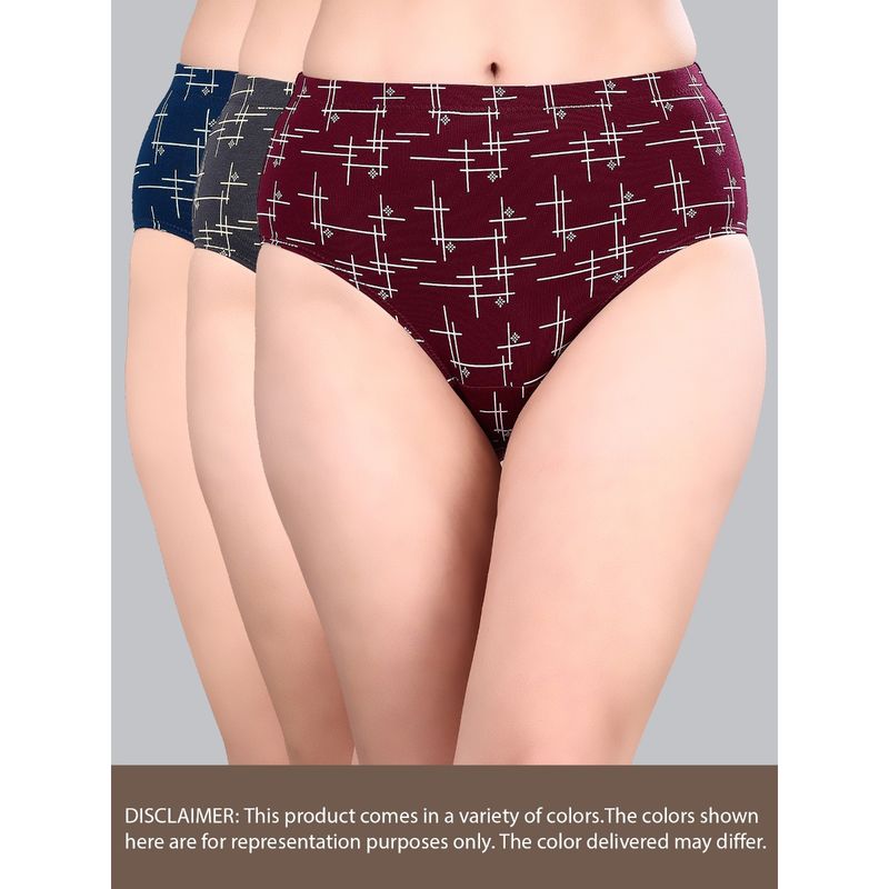 SOIE Women High Waist Full Coverage Printed Cotton Briefs (Pack of 3) (4XL)