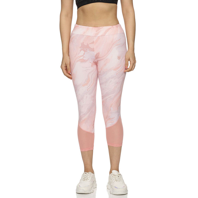 DOMIN8 Womens Slim Fit Printed Capri with Elasticated Waist & Mesh at Bottom Peach (XS)