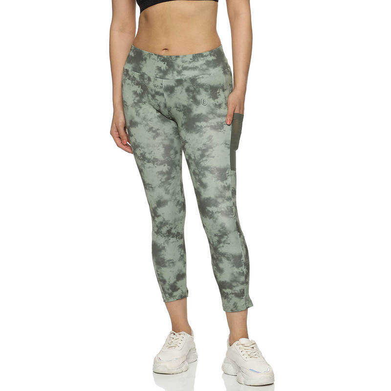 DOMIN8 Womens Skinny Fit Training Tights Camouflage with Elasticated Waist Green (XS)