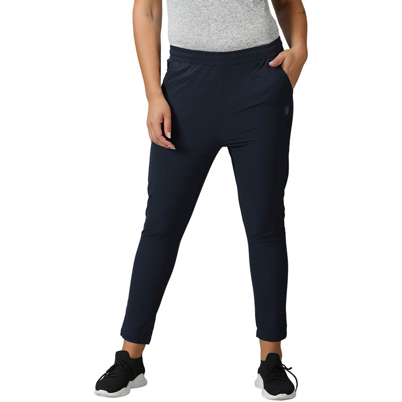 Buy DOMIN8 Womens Digital Solid Training Track Pants Elastic Waist Navy ...