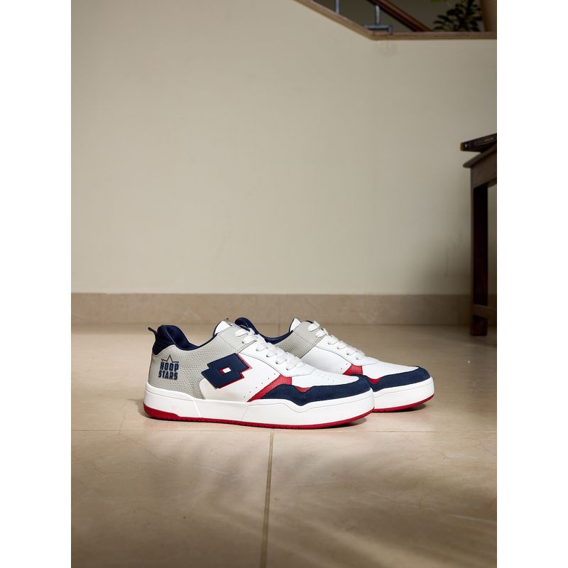 LOTTO Hoop Star OG White & Navy Blue Leather Sneakers for Men (UK 6)