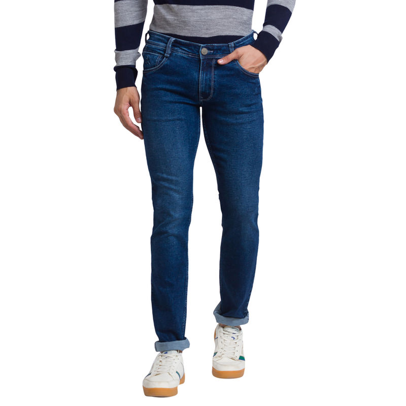 Parx Slim Straight Fit Solid Blue Jeans (38)