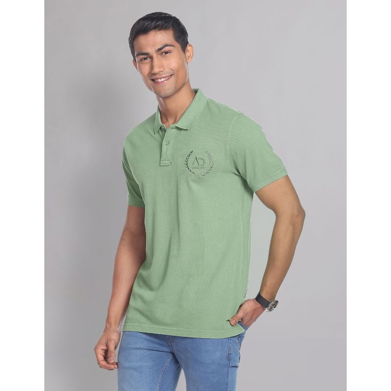 AD By Arvind Embroidered Logo Cotton Polo Shirt Green (S)