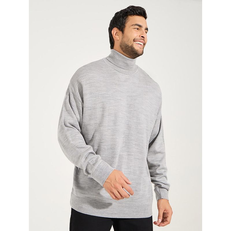 Styli Men Grey Relaxed Fit High Neck Sweater (S)