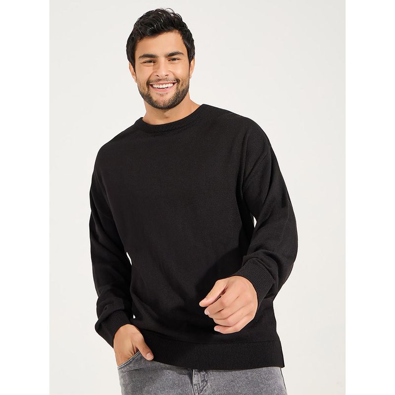 Styli Men Black Relaxed Fit Crew Neck Sweater (M)
