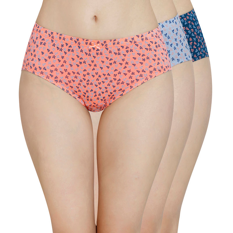 Amante Inner Elastic Printed Mid Rise Hipster Panty (Pack of 3) - Peach (S)