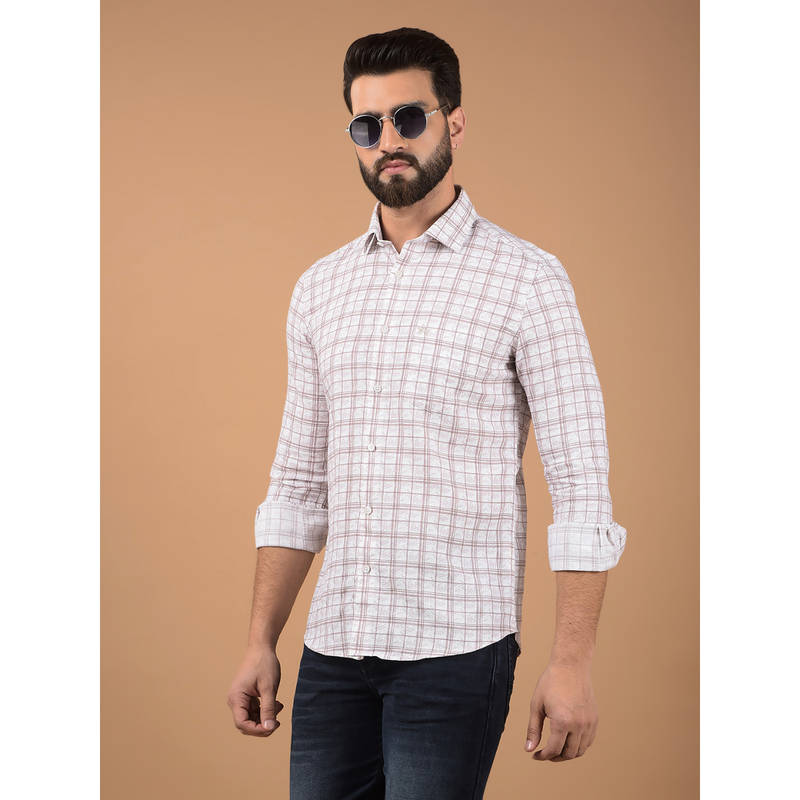 CRIMSOUNE CLUB Purple Checked Cotton Shirt (M)