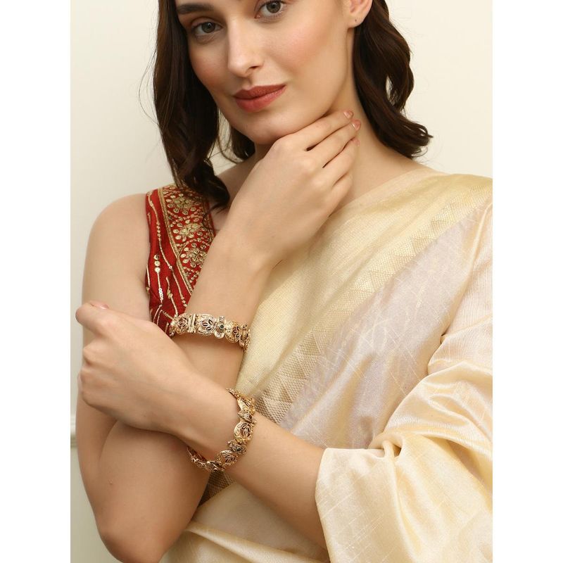 Adwitiya Women Gold Plated Stone Leaf Design Handcrafted Kada Pack of 2 (2.4)