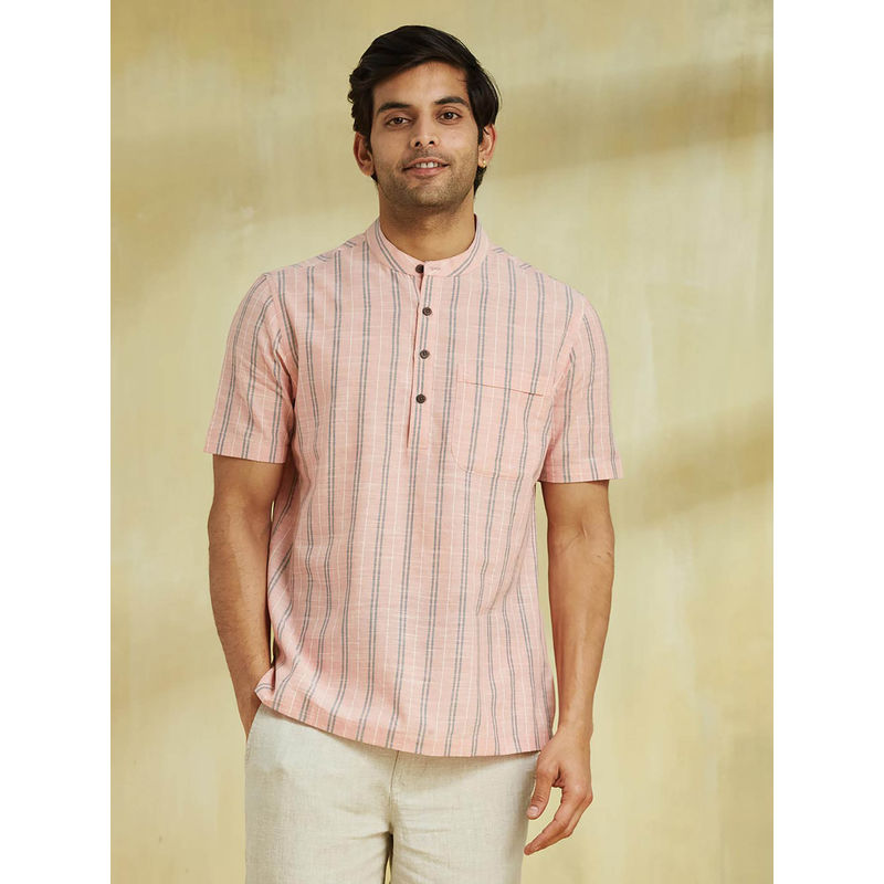 Fabindia Pink Cotton Striped Mid Placket Shirt (XS)