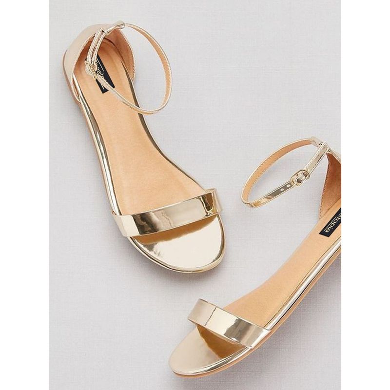 Shoetopia Women Gold-Toned Embellished Open Toe Flats (Euro 40)