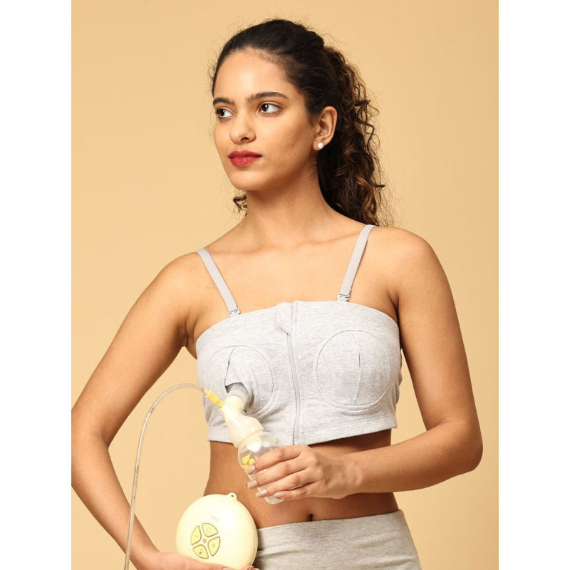 The Mom Store Nursing Pumping Bra Grey-Hand Free (3XL)