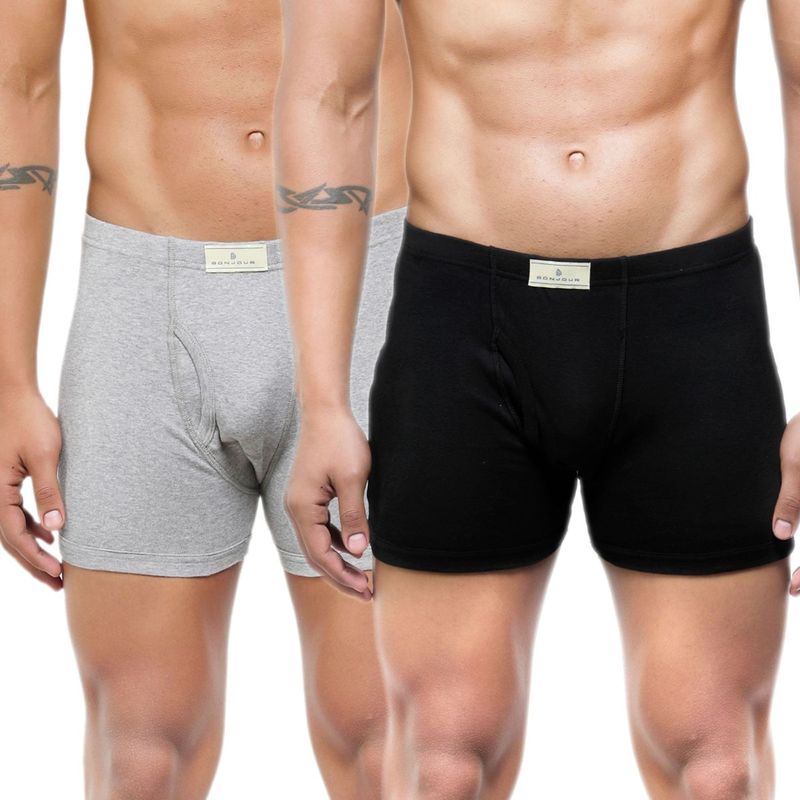 Bonjour Men's Mid-rise Classic Cotton Trunks, Pack Of 2 - Multi-Color (M)