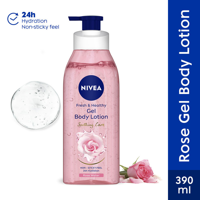 Nivea Rose Water Gel Body Lotion Non Sticky Feel, 24 Hours Hydration