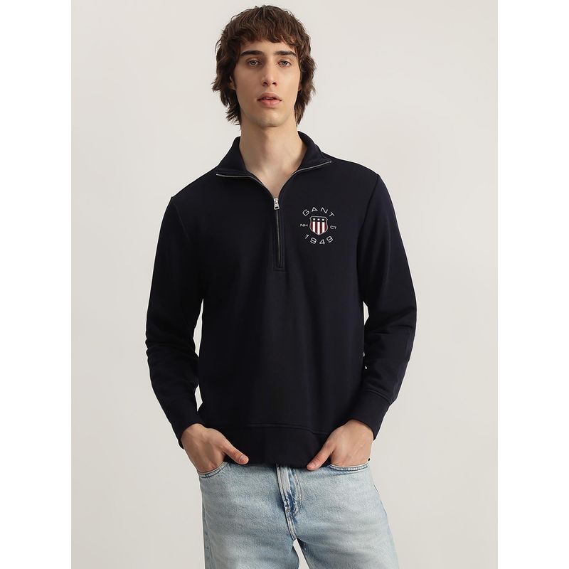 Gant Men Navy Blue Solid Round Neck Short Sleeves Tshirt