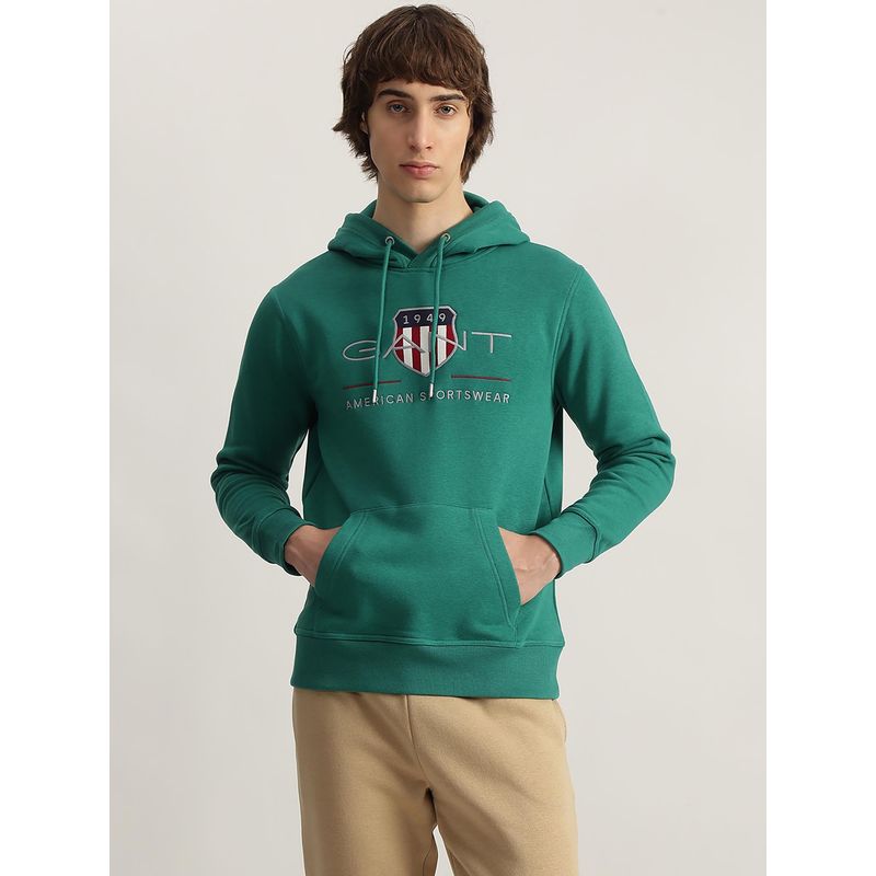 GANT Men Green Embroidered Hooded Full Sleeves Hoodie (S)