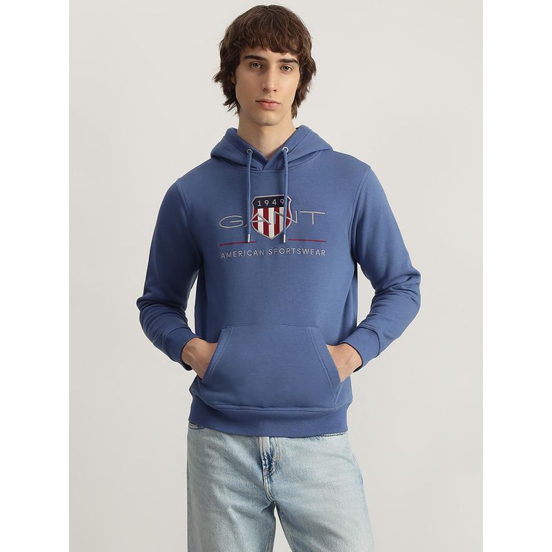 GANT Men Blue Embroidered Hooded Full Sleeves Hoodie (S)