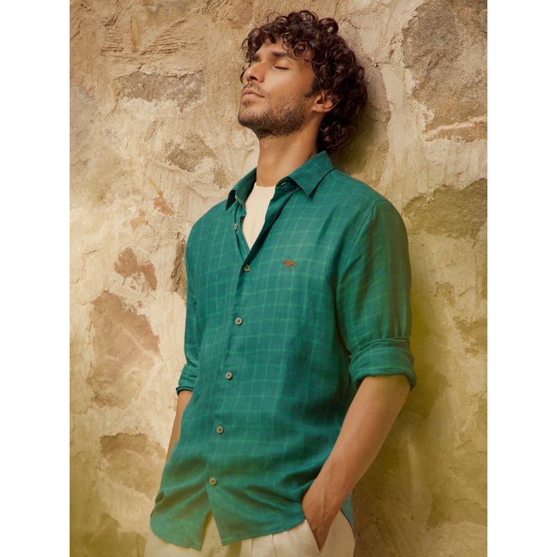 Andamen Regular Fit Celadon Green Linen Shirt (2XL)