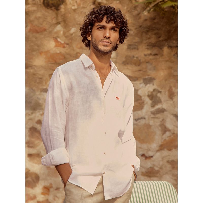 Andamen Regular Fit Essential White Linen Shirt (M)