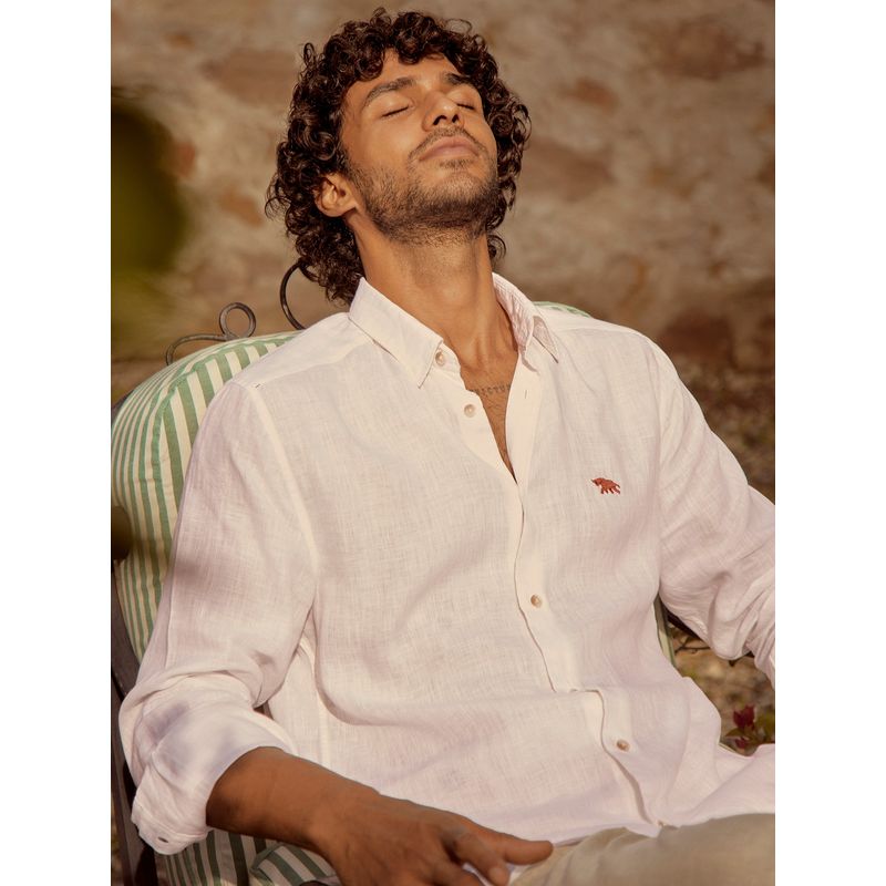 Andamen Slim Fit Essential White Linen Shirt (S)