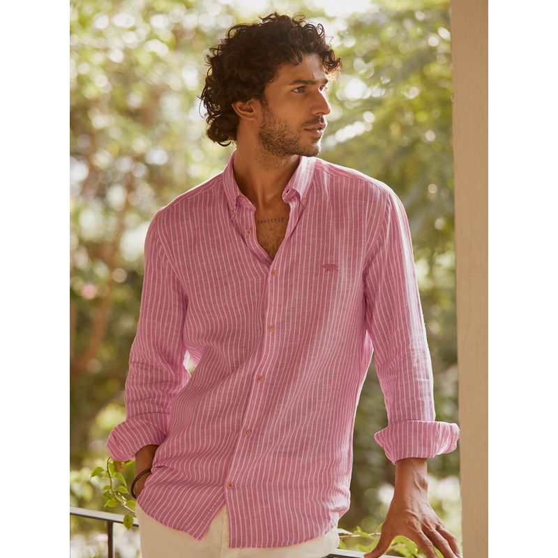 Andamen Regular Fit Pink Charm Linen Shirt (L)