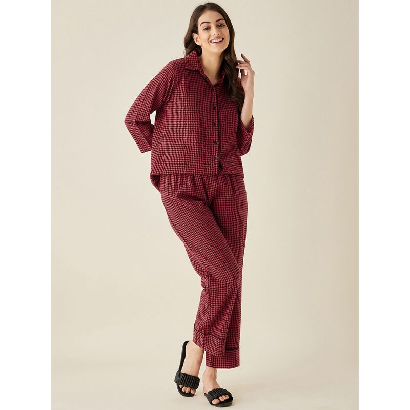 Buy The Kaftan Company Red Herringbone Cotton Pyjama Set Online