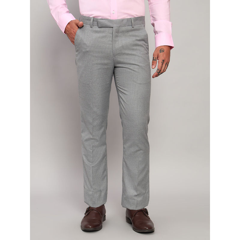 Cantabil Men Solid Grey Non Pleated Regular Fit Formal Trouser (30)