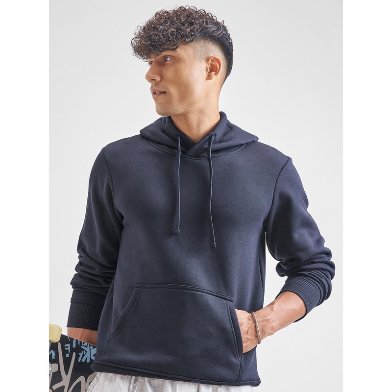 HIGHLANDER Mens Solid Navy Blue Hoodie (XL)