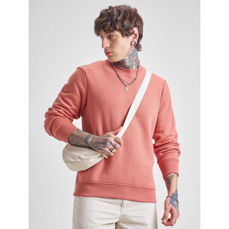 HIGHLANDER Mens Peach Solid Sweatshirt (M)