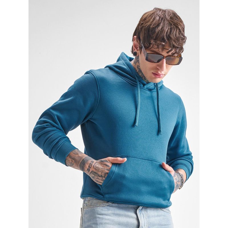 HIGHLANDER Teal Solid Regular Fit Hoodie (L)