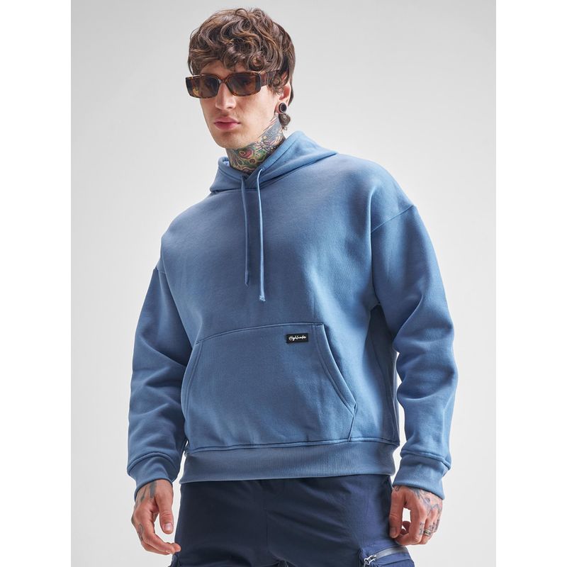 HIGHLANDER Blue Solid Oversized Fit Hoodie (L)